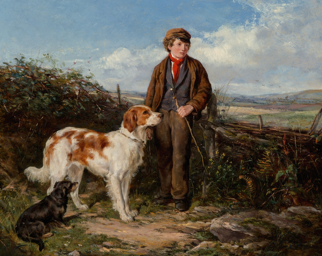 Messenger and His Dogs Antique Art Print