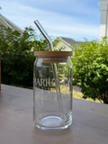 Market Day Social Club Glass Can Cup | 16 oz Iced Coffee Cup with Bamboo Lid & Glass Straw