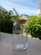Market Day Social Club Glass Can Cup | 16 oz Iced Coffee Cup with Bamboo Lid & Glass Straw
