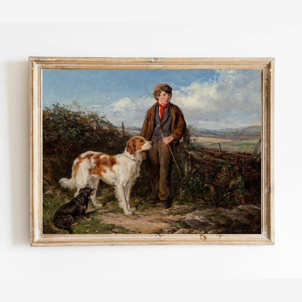 Messenger and His Dogs Antique Art Print