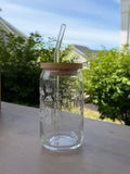 Mentally at Home Glass Can Cup | 16 oz Iced Coffee Cup with Bamboo Lid & Glass Straw
