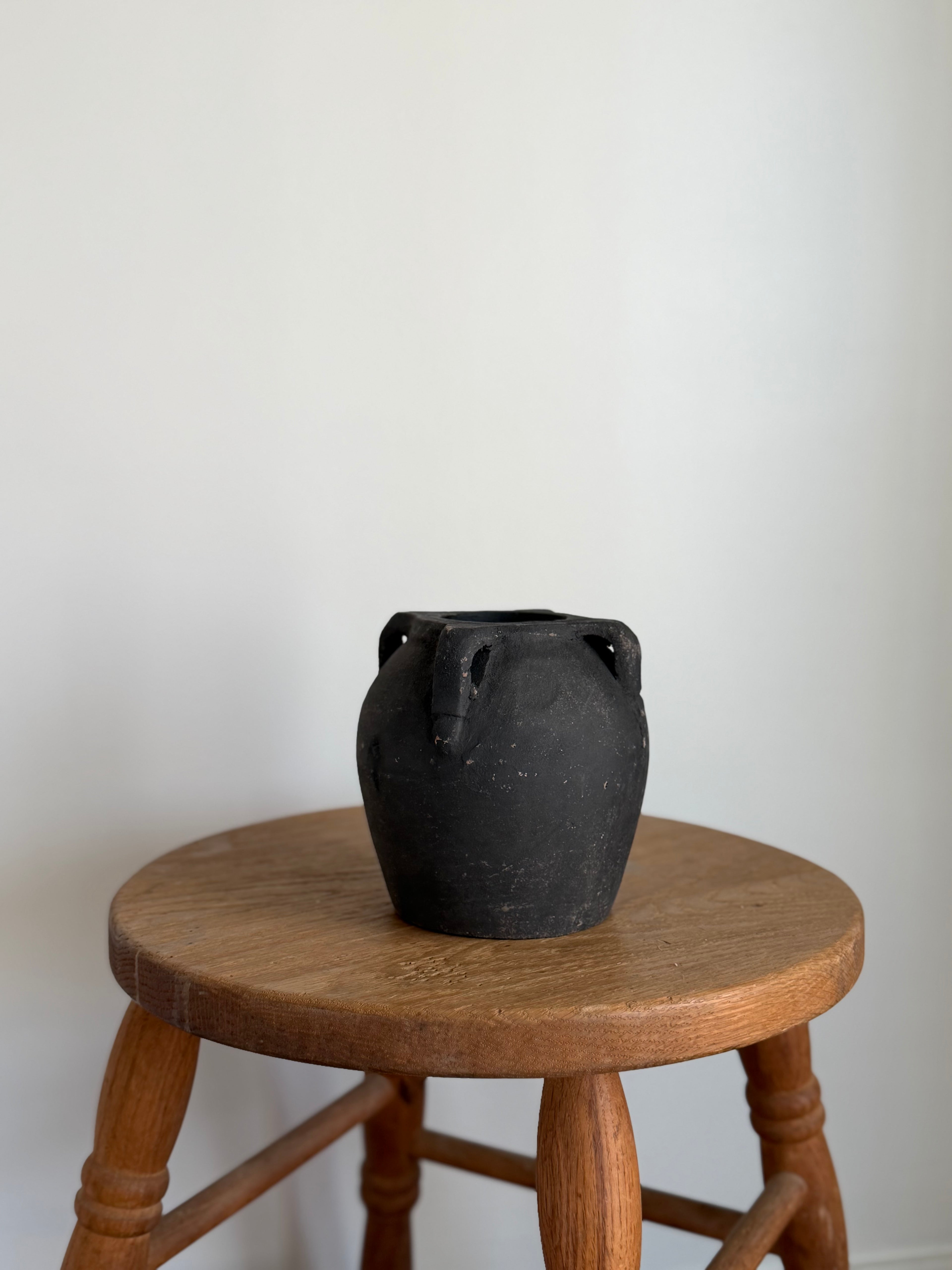 Noir Black Wash Handled Vase, Small