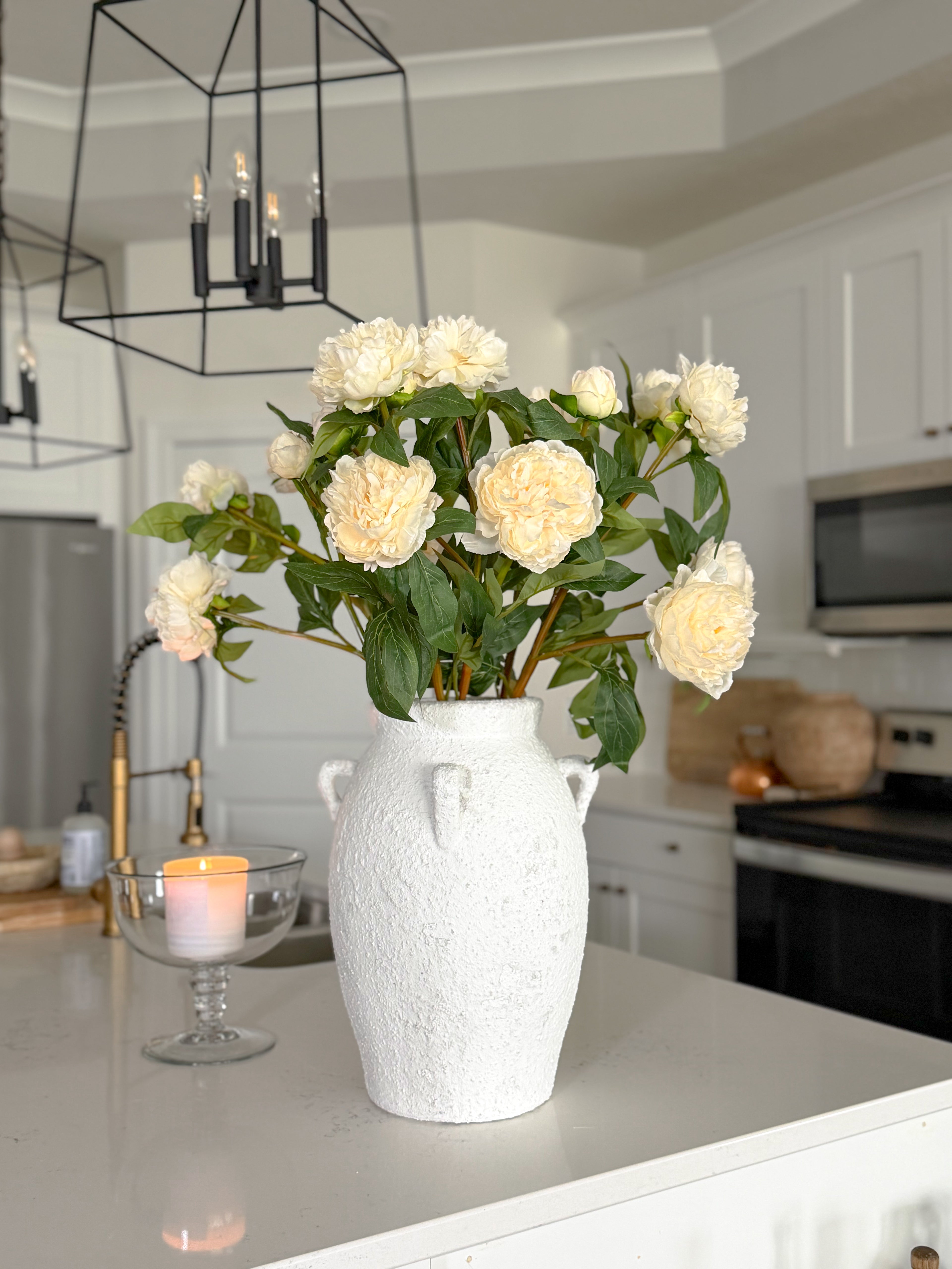 30” Faux Cream Peony Spray