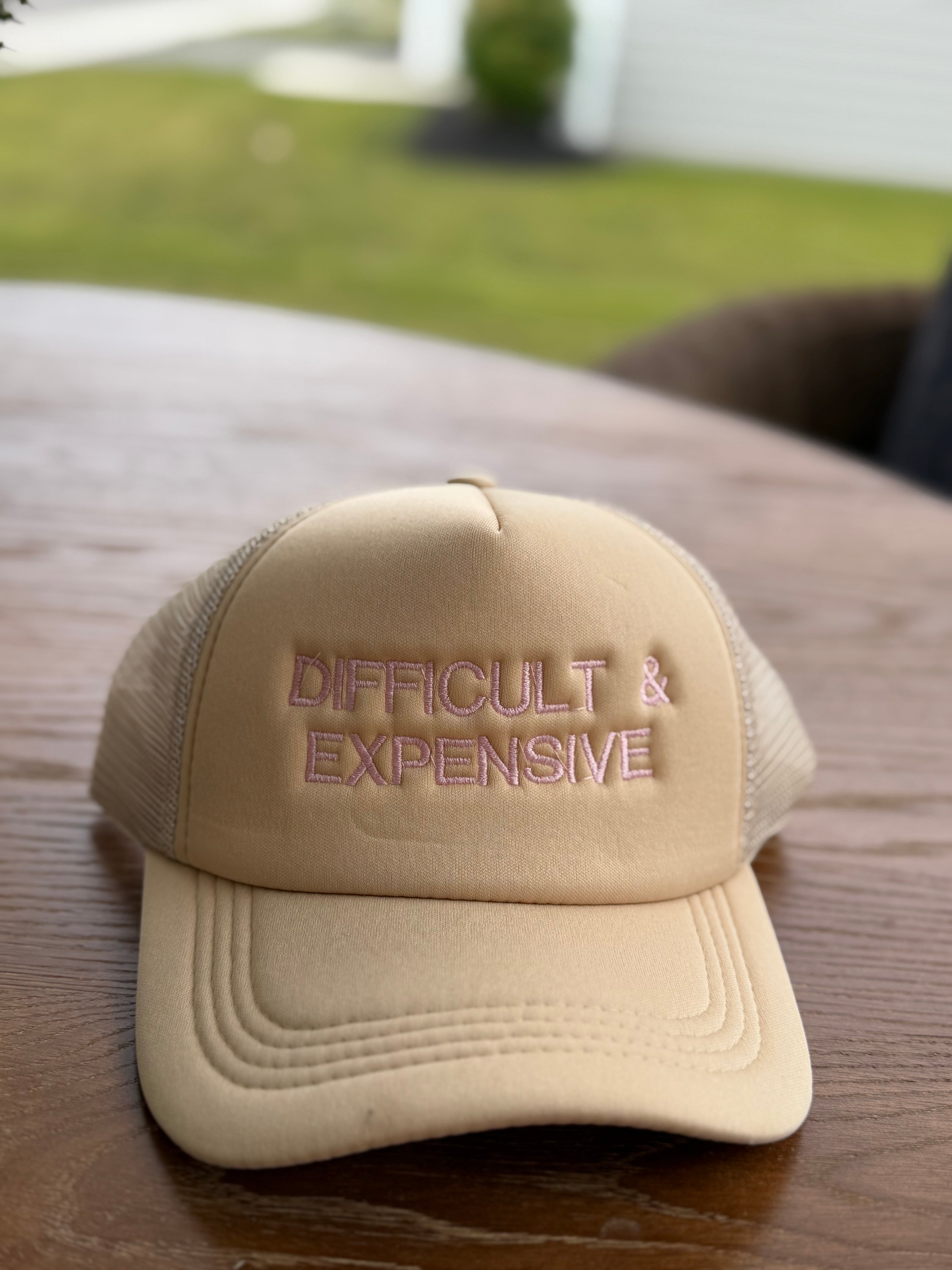 “Difficult & Expensive” Embroidered Hat | Adjustable Snapback Hat | Trendy Graphic Hat