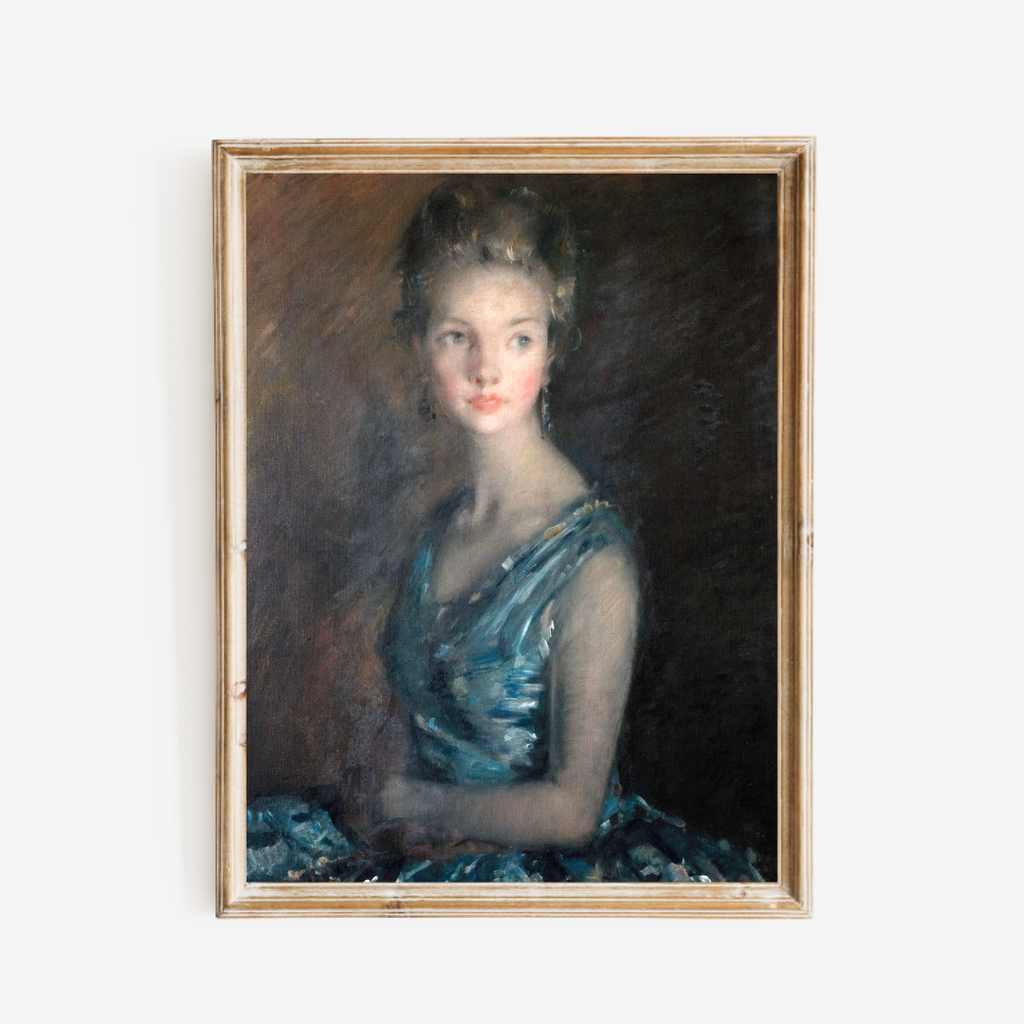 Portrait of a Lady in Blue Antique Art Print