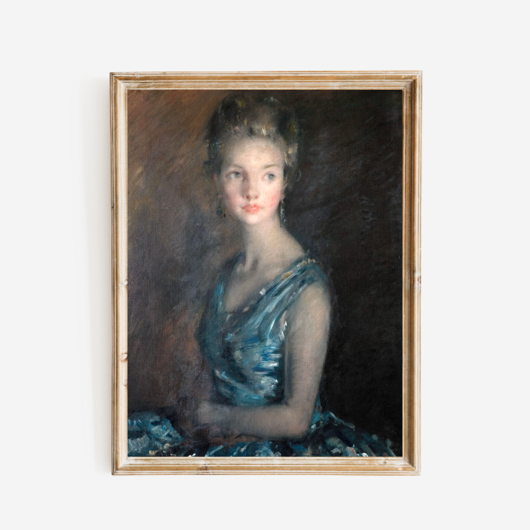 Portrait of a Lady in Blue Antique Art Print