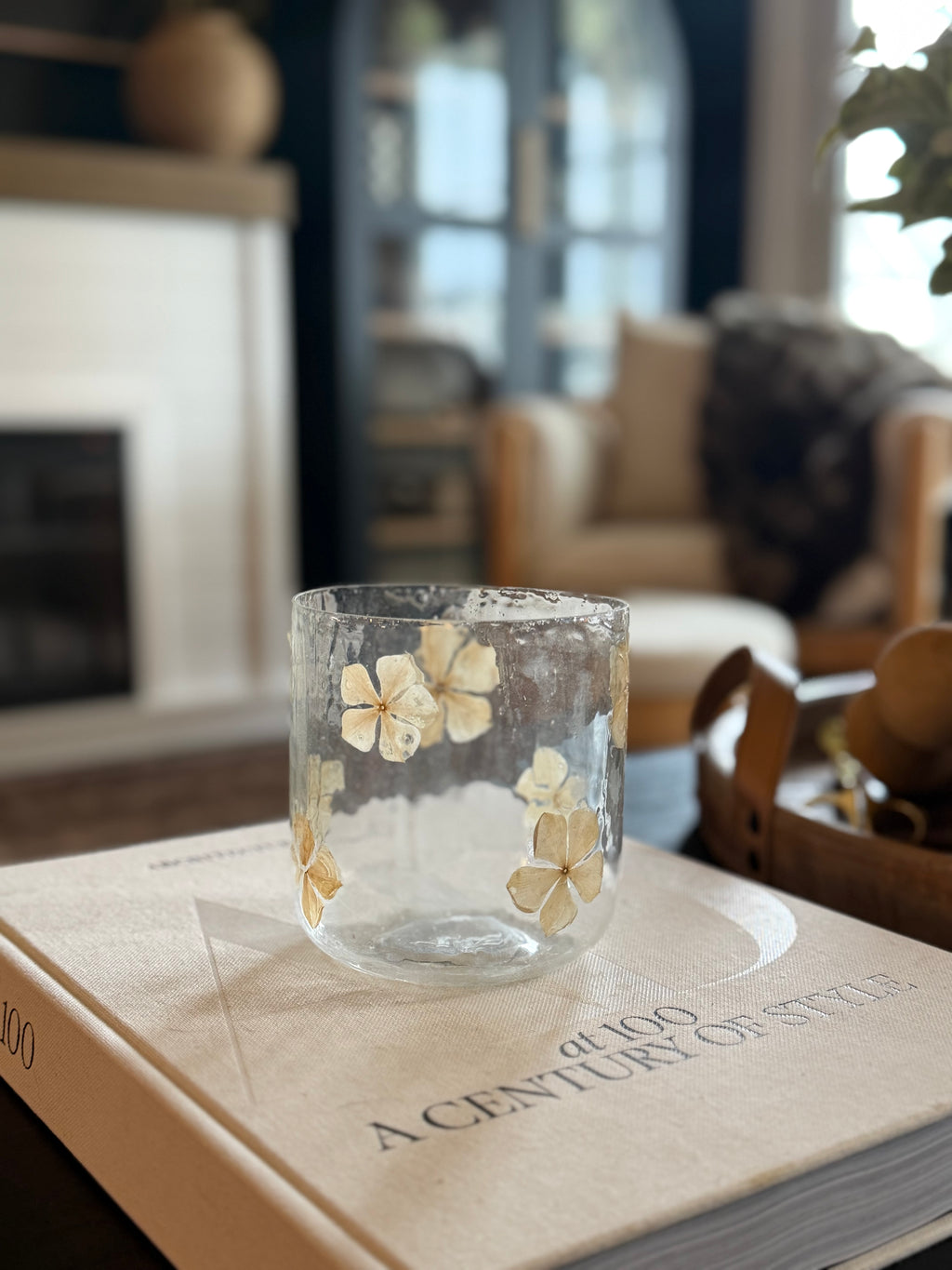 Pressed Floral Hurricane Candle Holder 4.3”