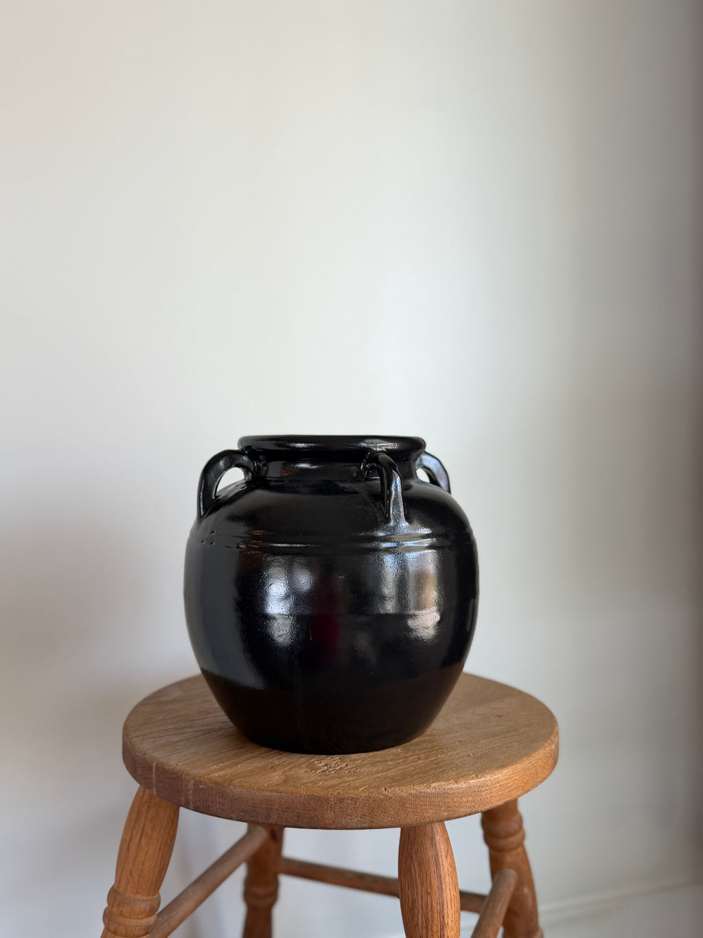 Mercier Glazed Black Vase with Handles