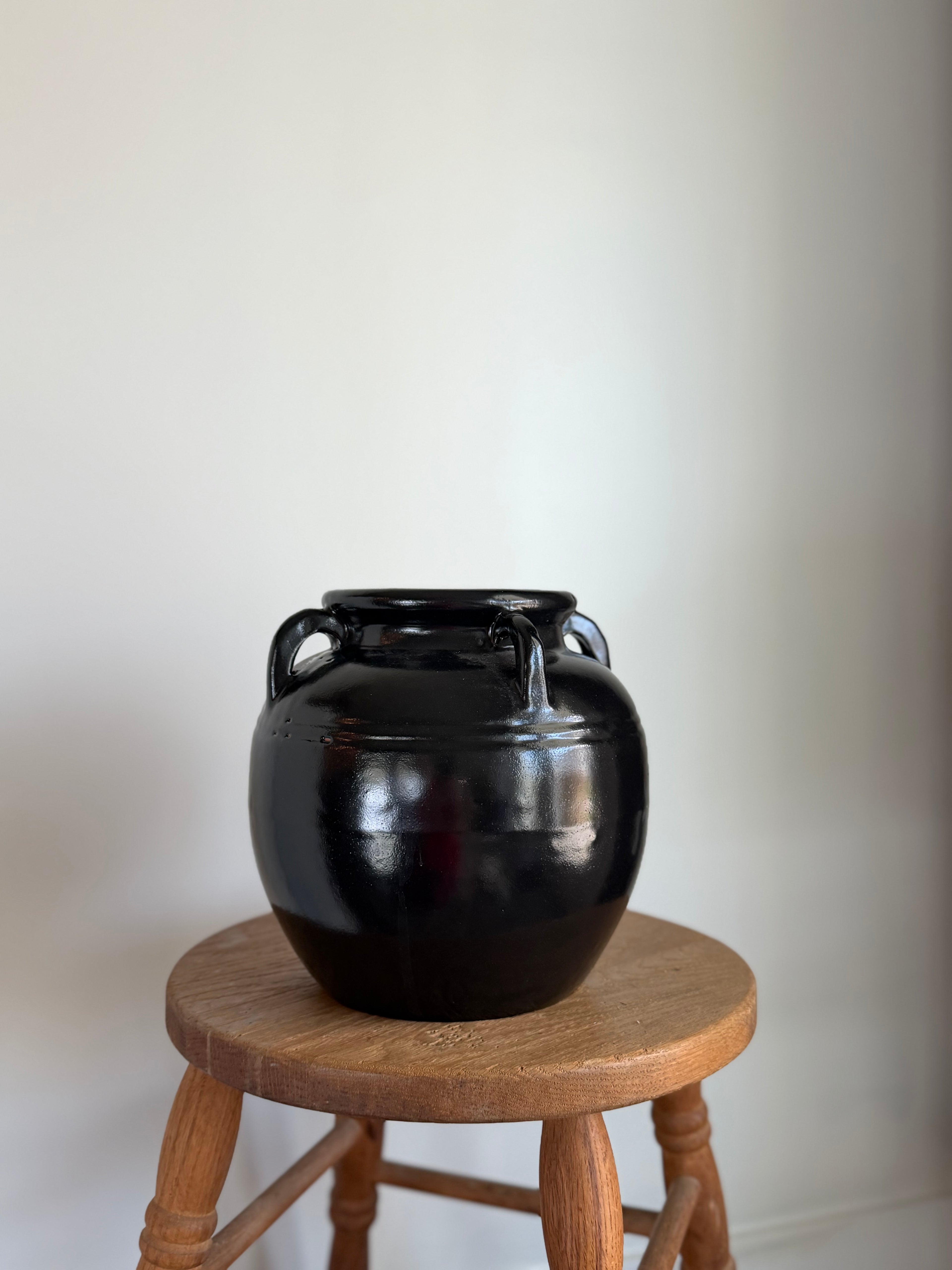 Mercier Glazed Black Vase with Handles