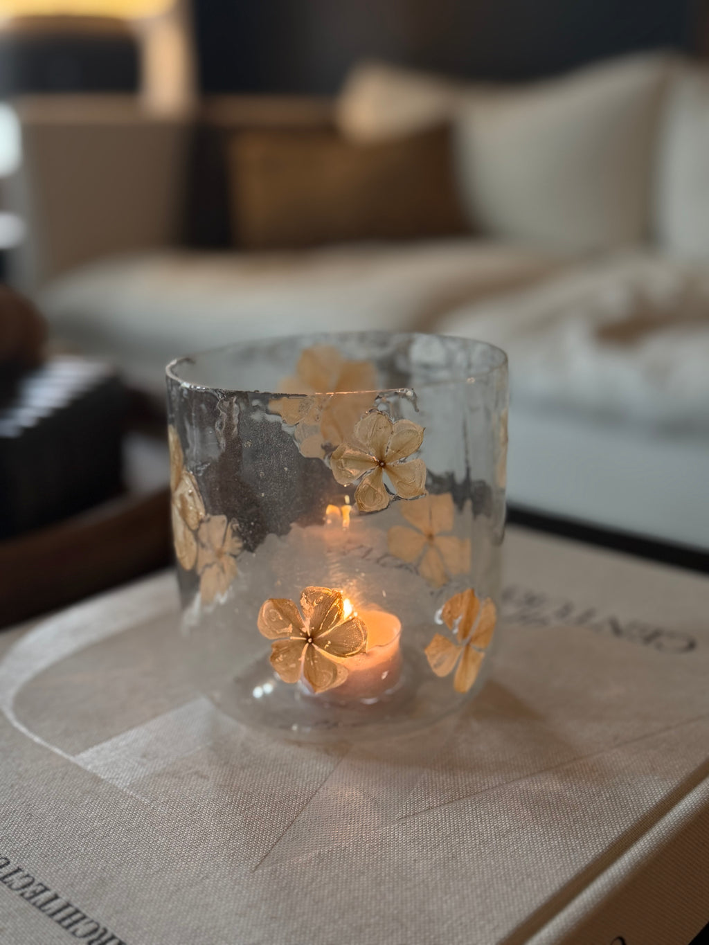 Pressed Floral Hurricane Candle Holder 4.3”