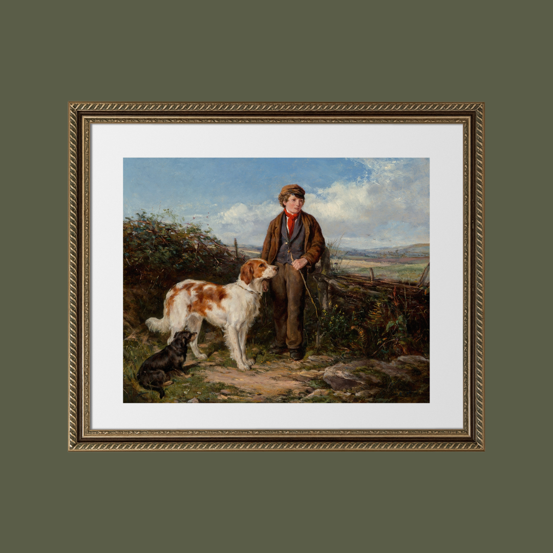 Messenger and His Dogs Antique Art Print