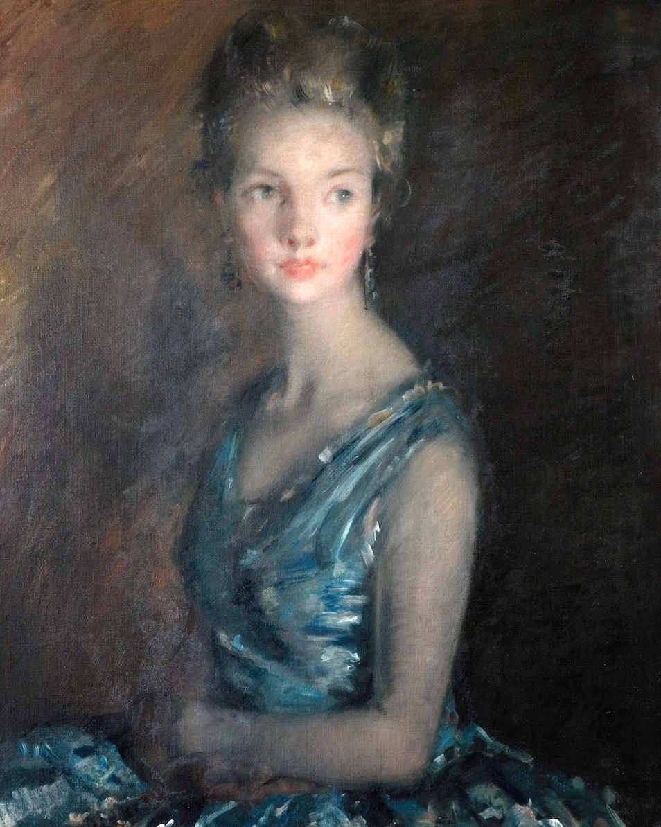 Portrait of a Lady in Blue Antique Art Print