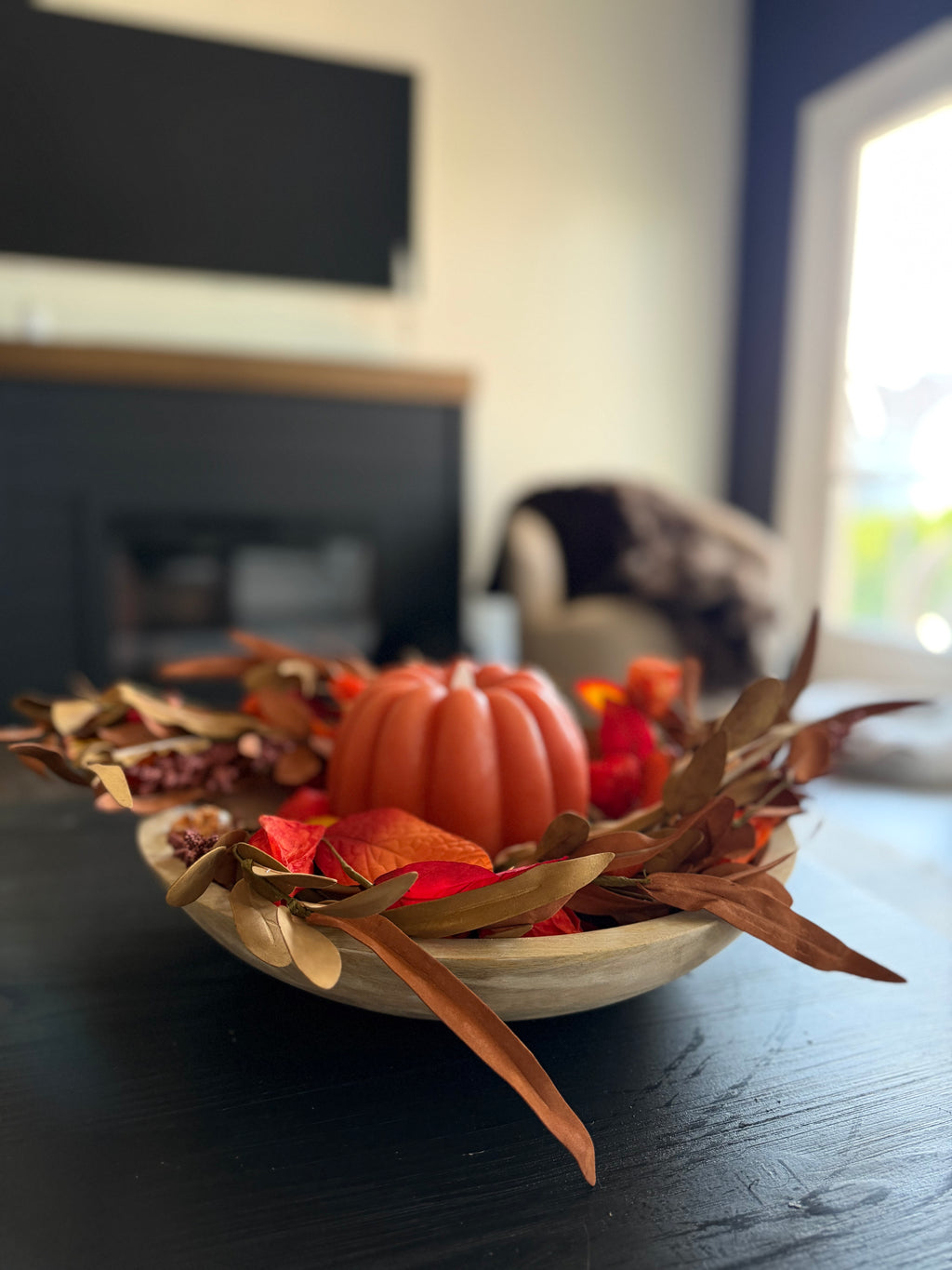 White Washed Wooden Bowl 14in