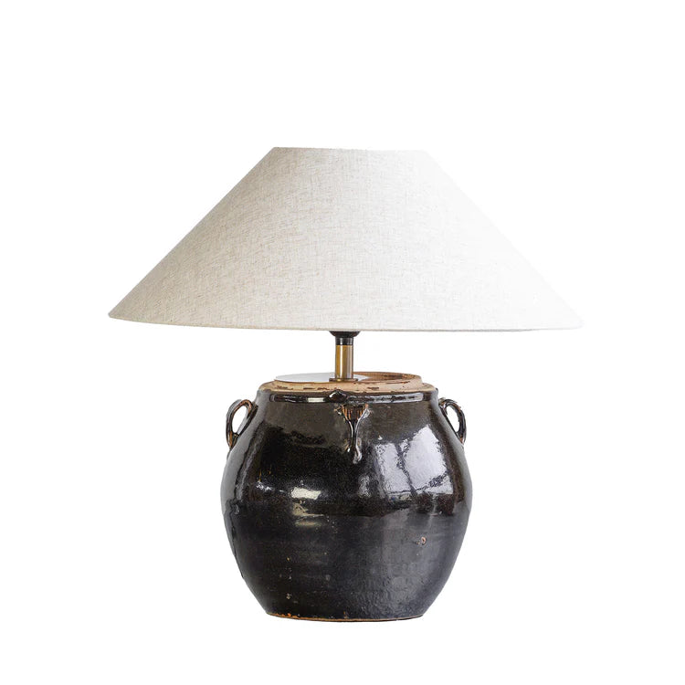 Found Handled Glazed Pot Table Lamp