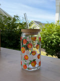 Peach Glass Can Cup | 16 oz Iced Coffee Cup with Bamboo Lid & Glass Straw
