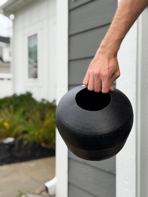 Black Metal Textured Vase Medium
