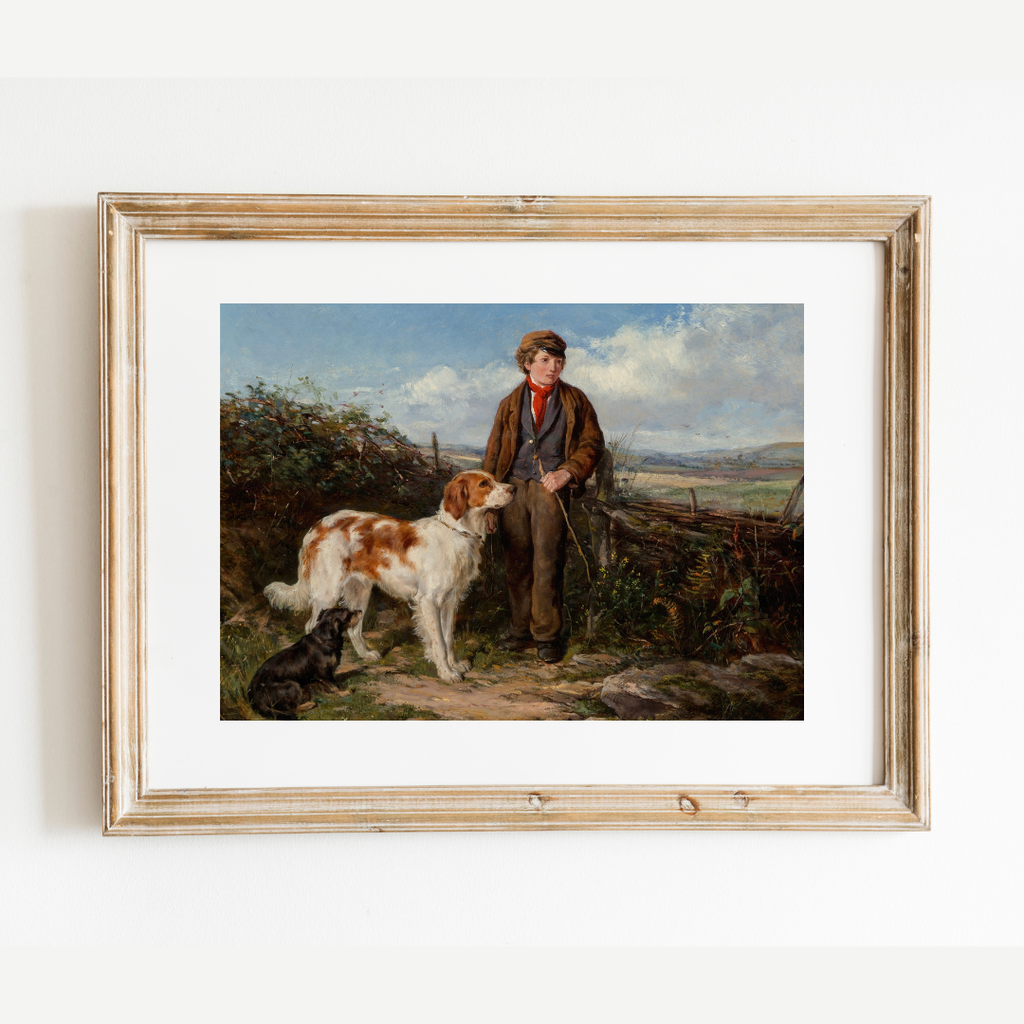 Messenger and His Dogs Antique Art Print