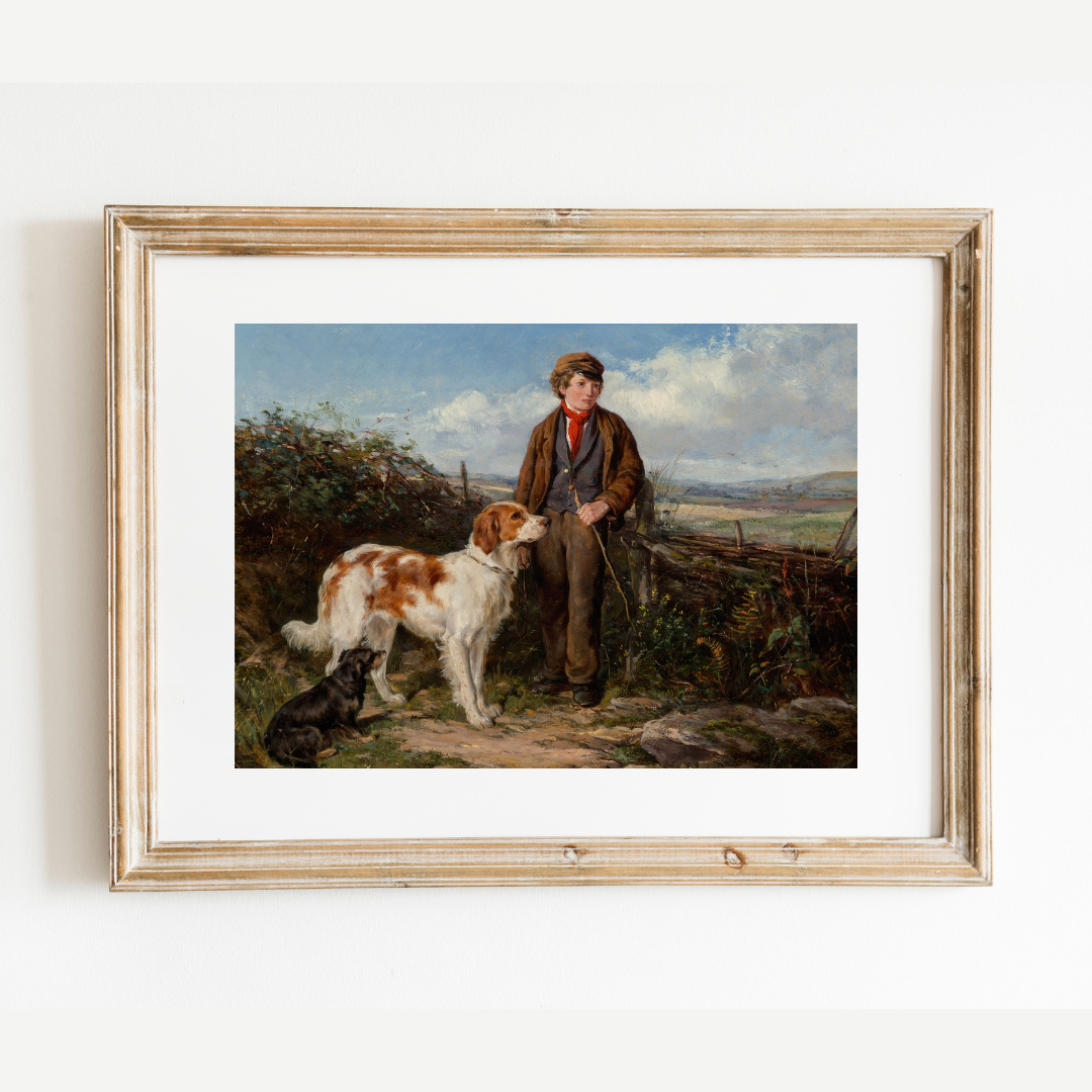 Messenger and His Dogs Antique Art Print