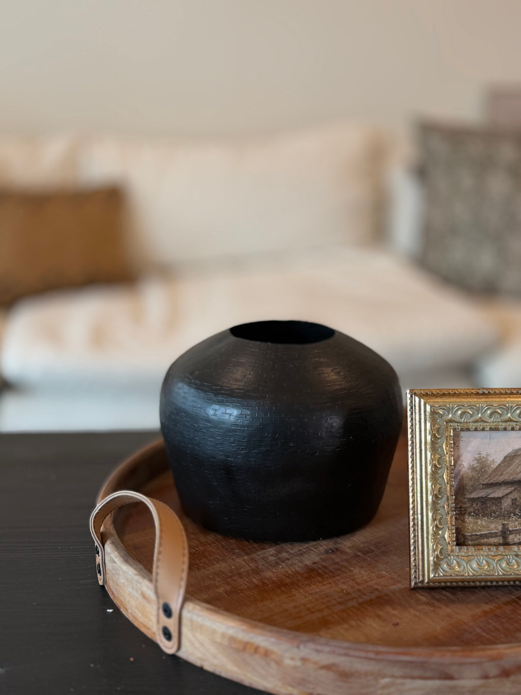Black Metal Textured Vase Medium