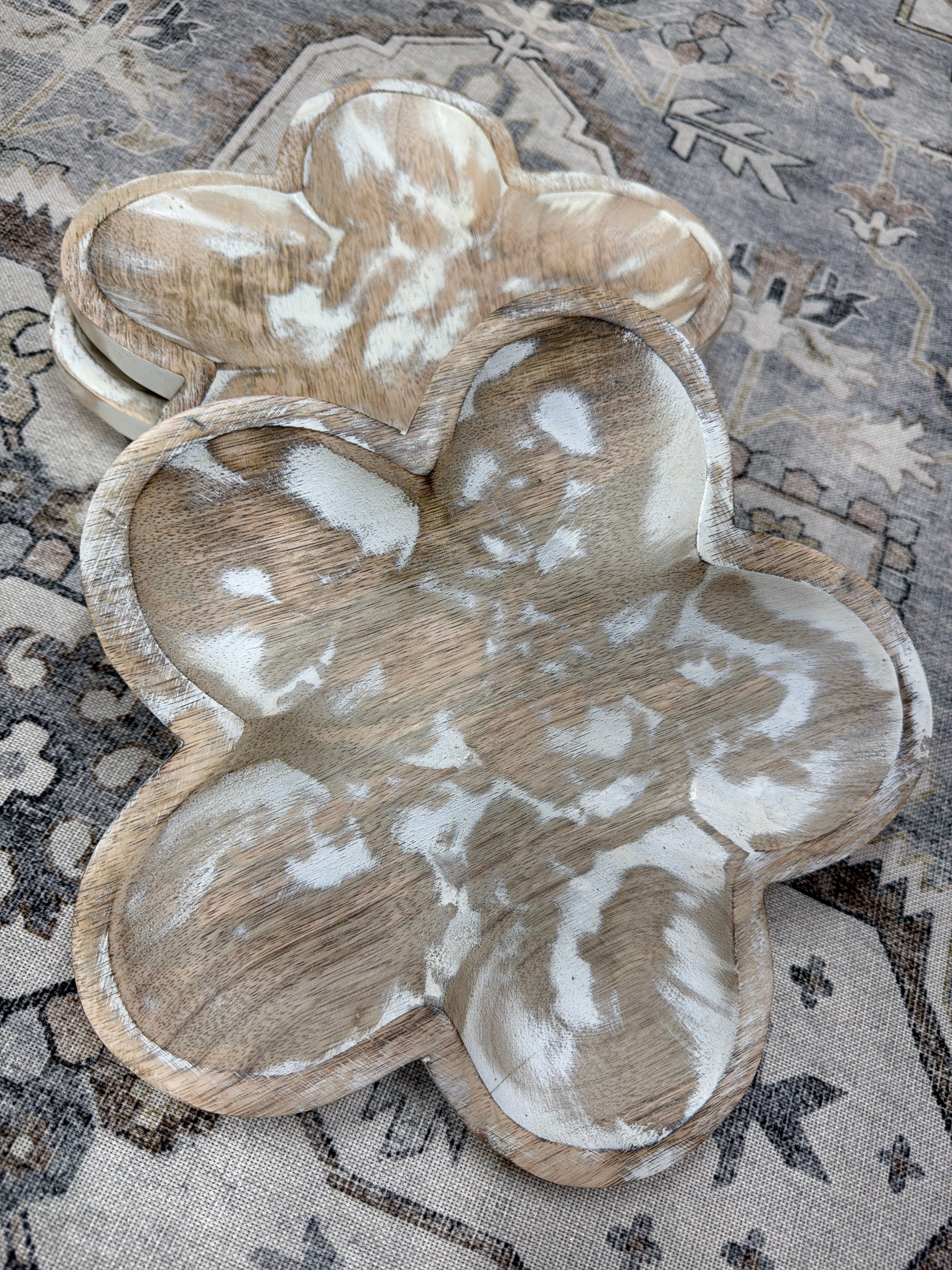 Whitewashed Wooden Flower Tray 10”