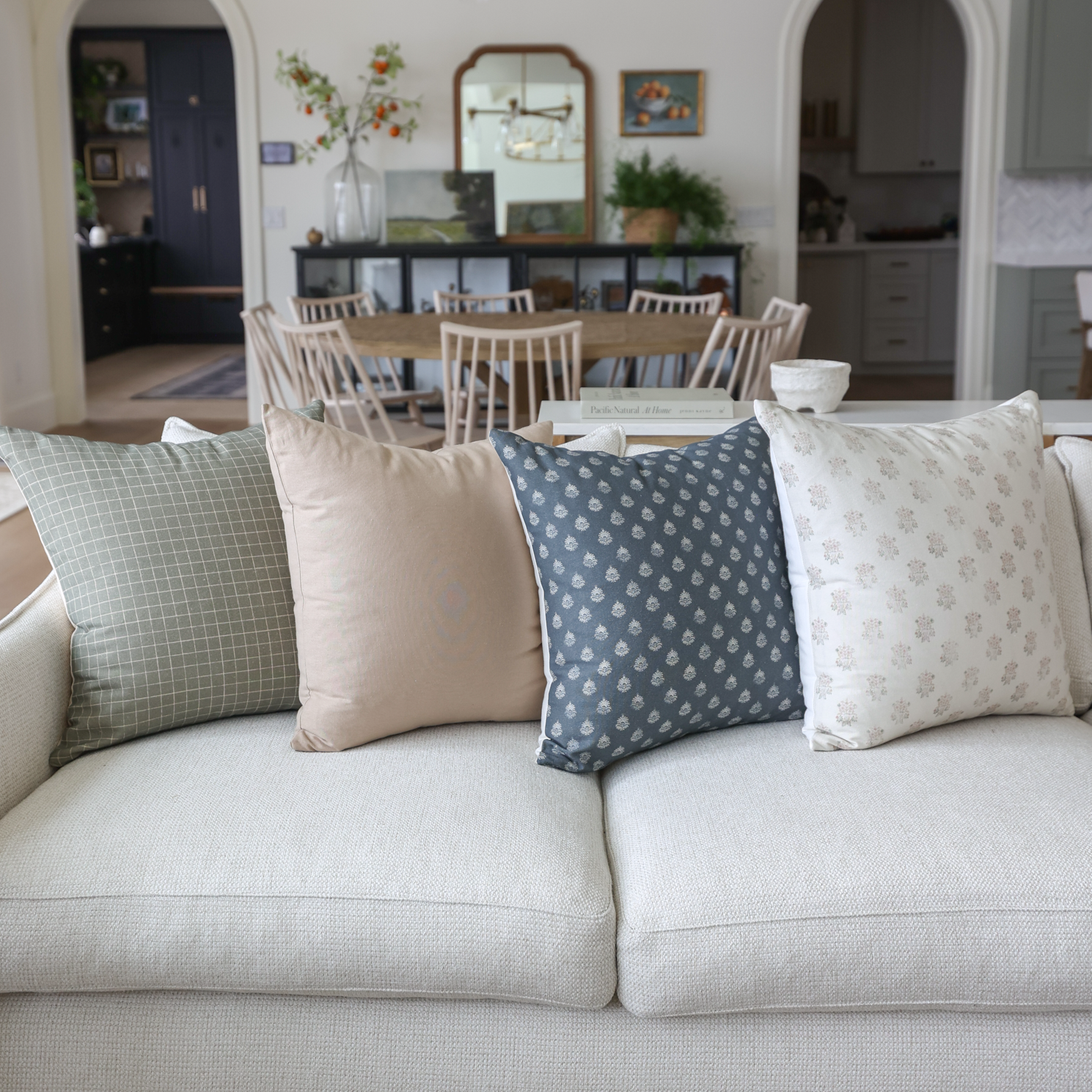 Clay Vintage Style Pillow Cover in Blue 22"