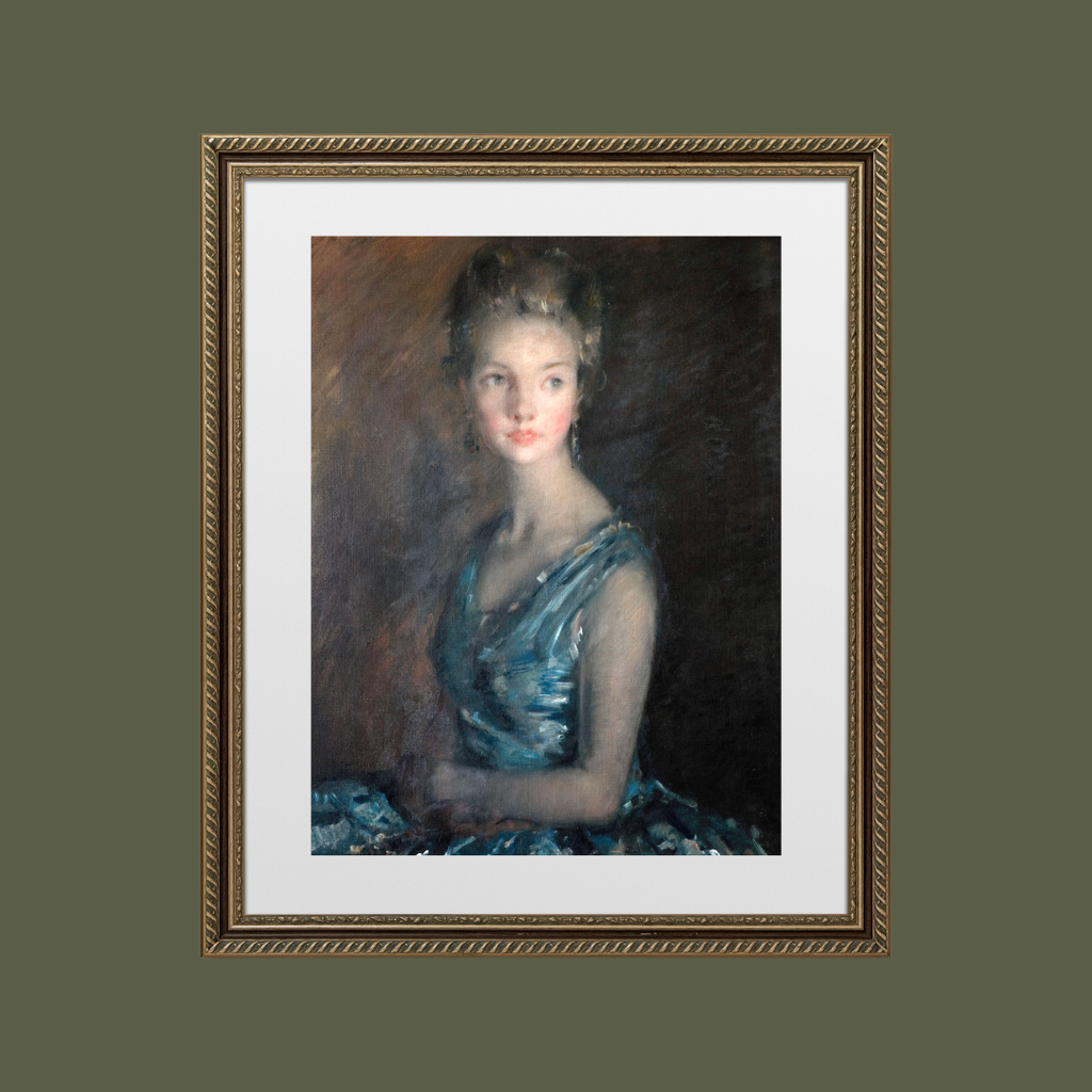 Portrait of a Lady in Blue Antique Art Print