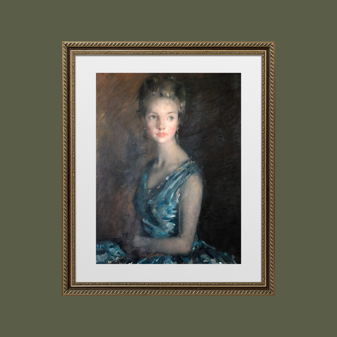 Portrait of a Lady in Blue Antique Art Print