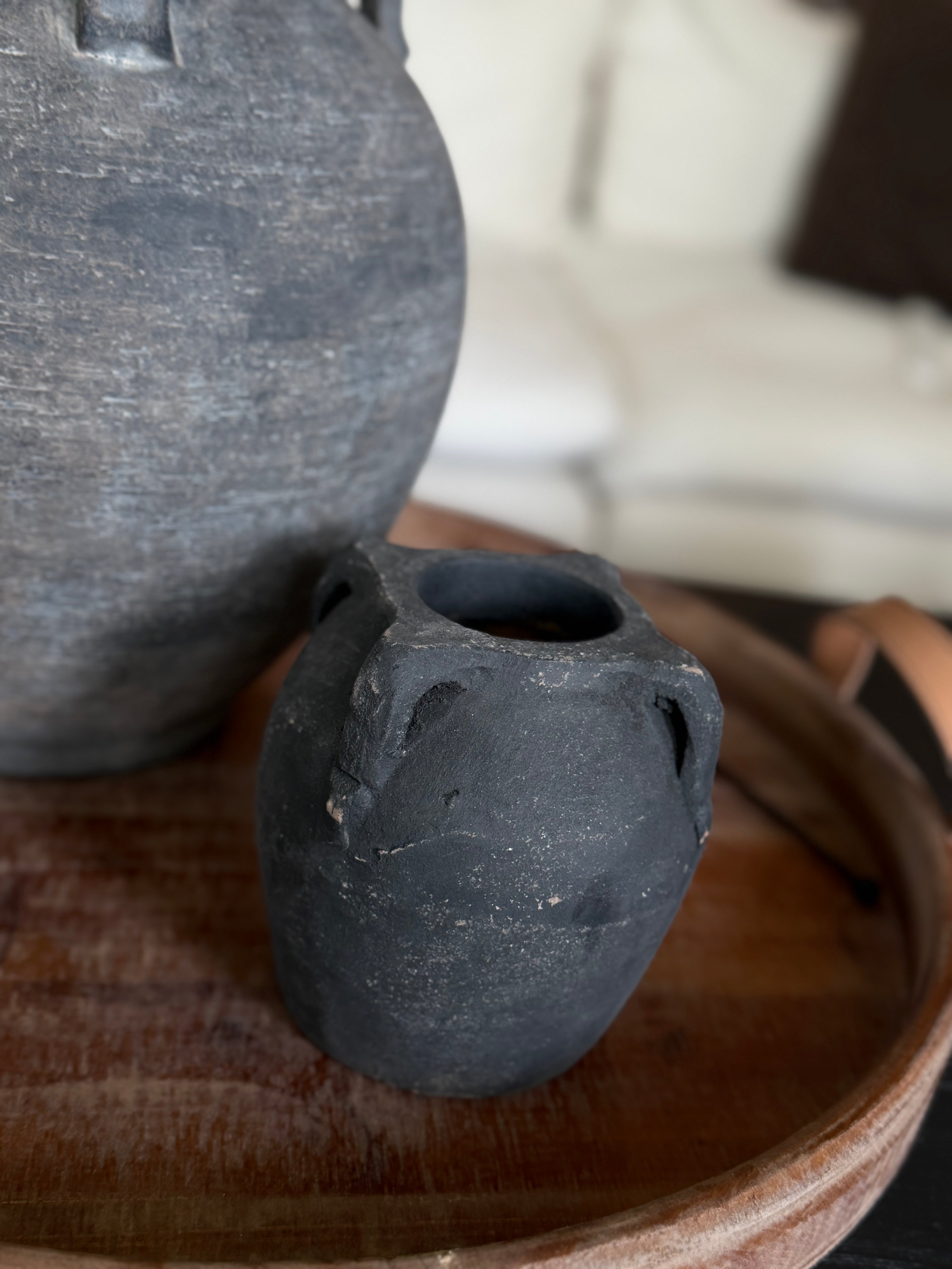 Noir Black Wash Handled Vase, Small