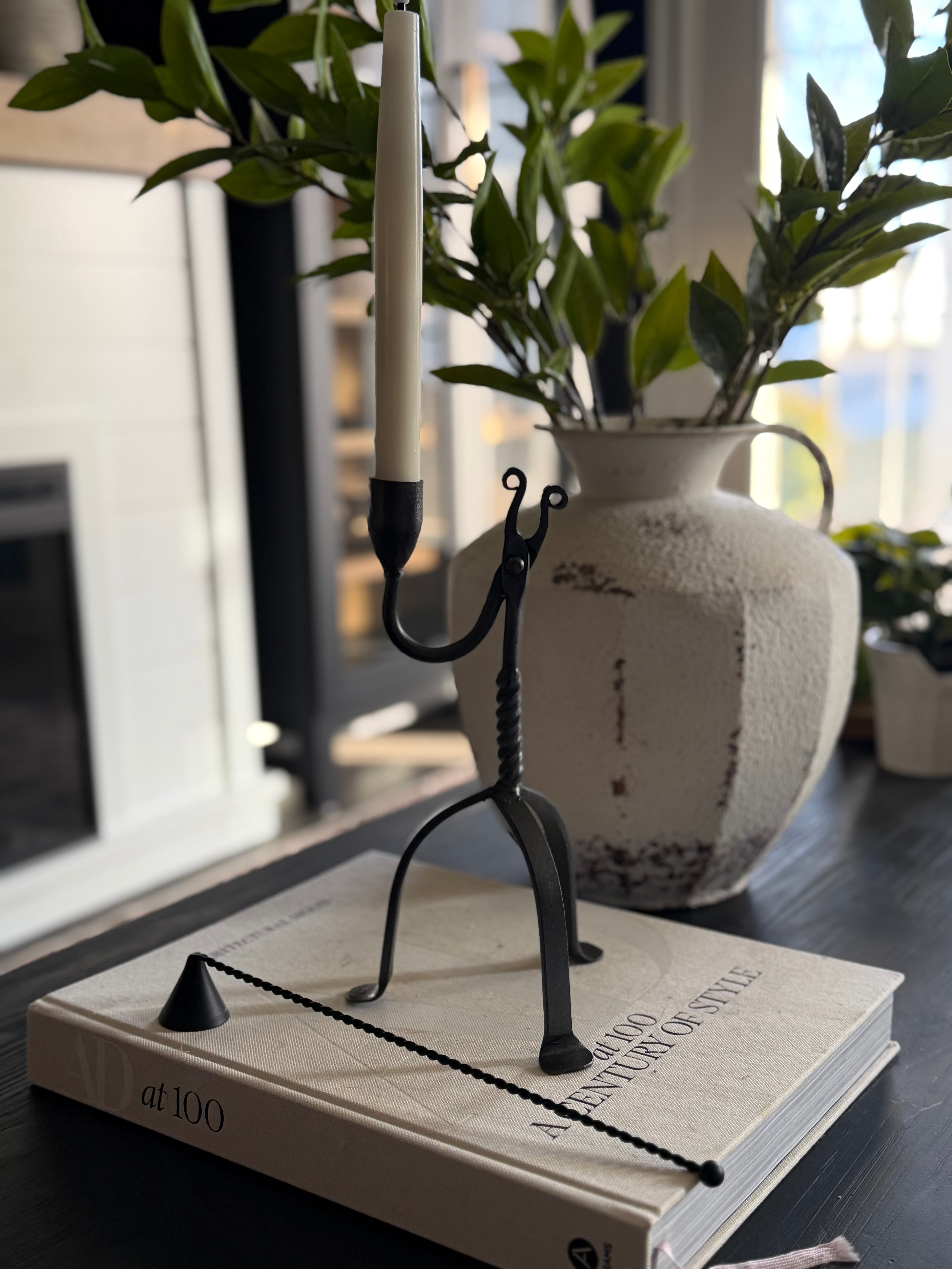Single Taper Aged Wrought Iron Candle Holder