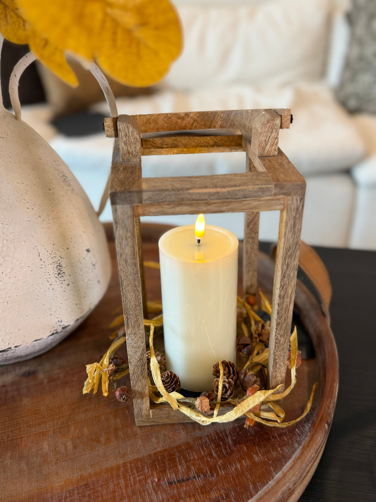 Small Mango Wood Lantern 10”