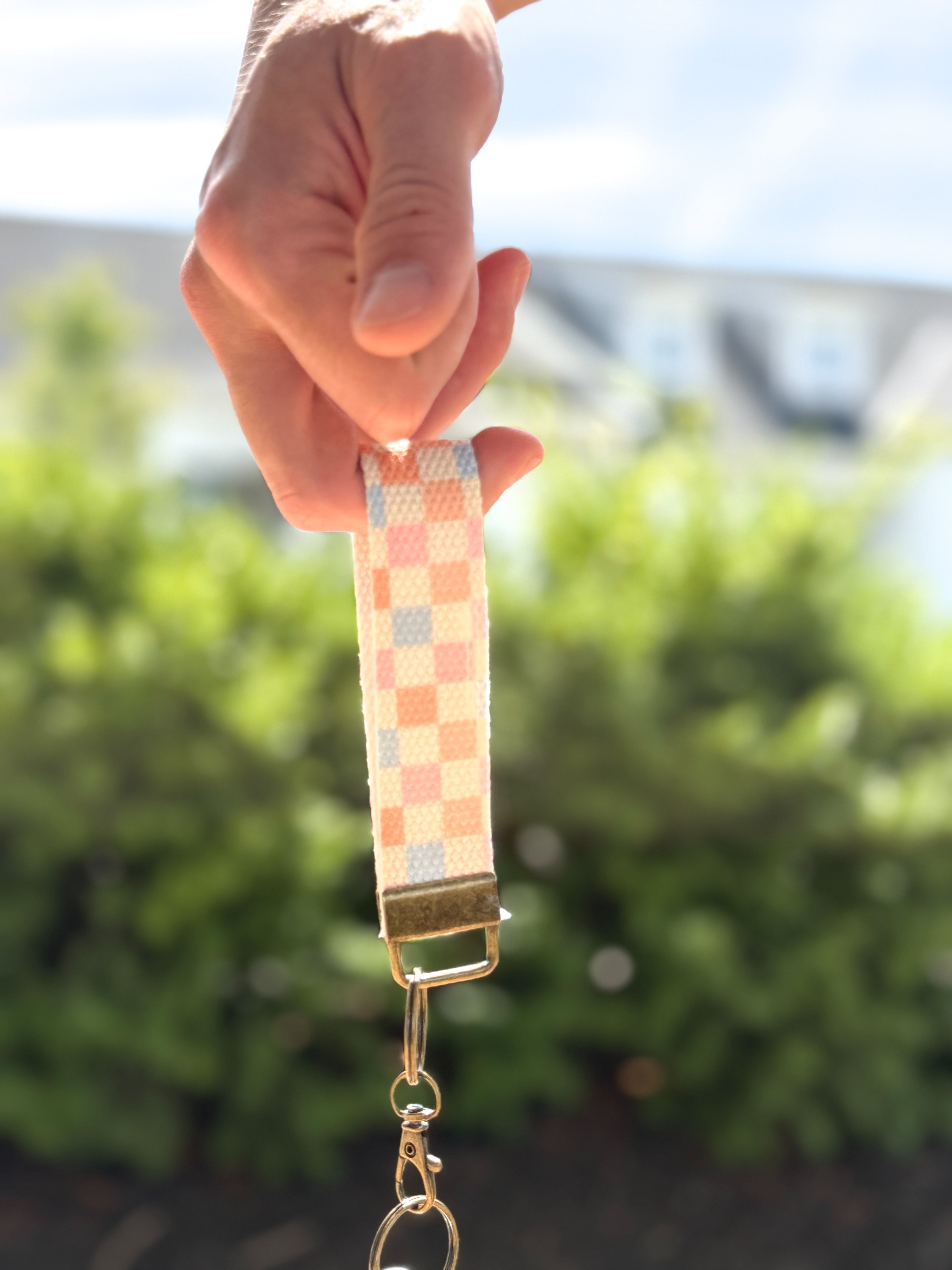 Key Fob in Checkered Multi Pastel