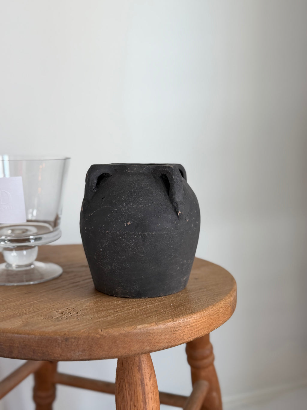 Noir Black Wash Handled Vase, Small