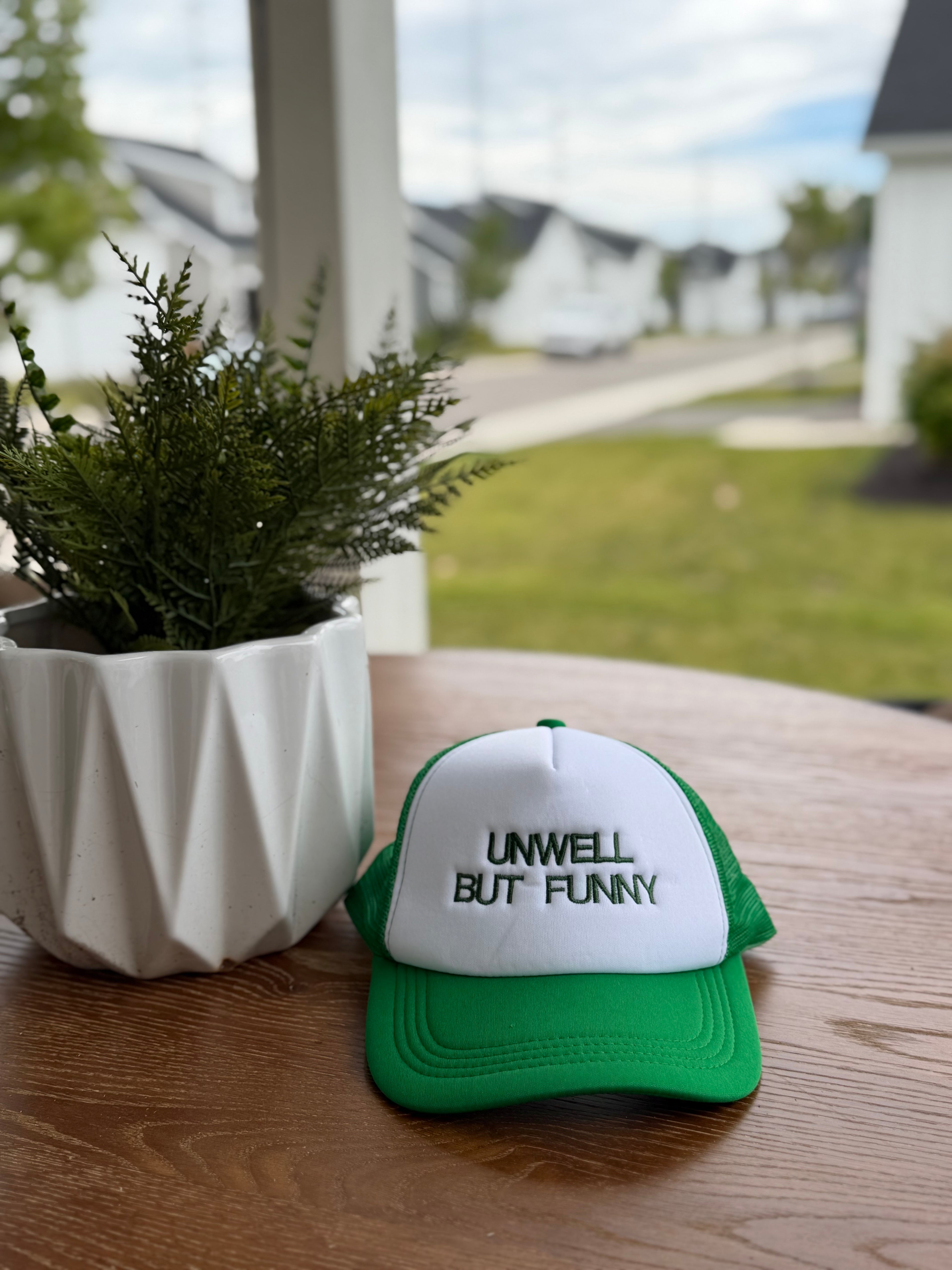 “Unwell but Funny” Dry Humor Embroidered Hat | Adjustable Snapback Hat | Trendy Graphic Hat