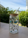 Bookish Book Lover Glass Can Cup | 16 oz Iced Coffee Cup with Bamboo Lid & Glass Straw