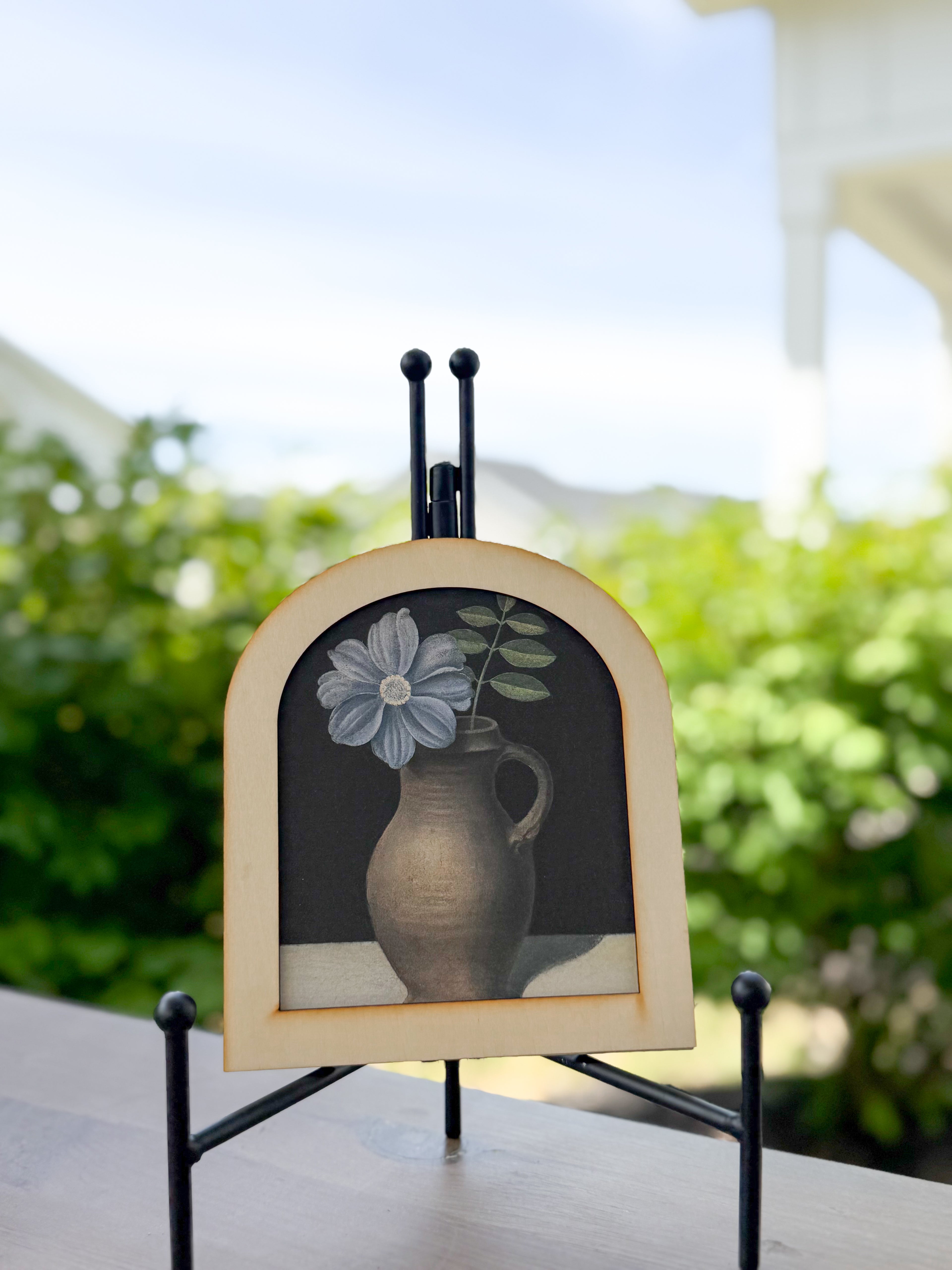 Vintage Arch Framed Art, Stillwater Vase | Cottage Wall Decor | European-Inspired Mini Wood Frame | 6.5” Decorative Accent