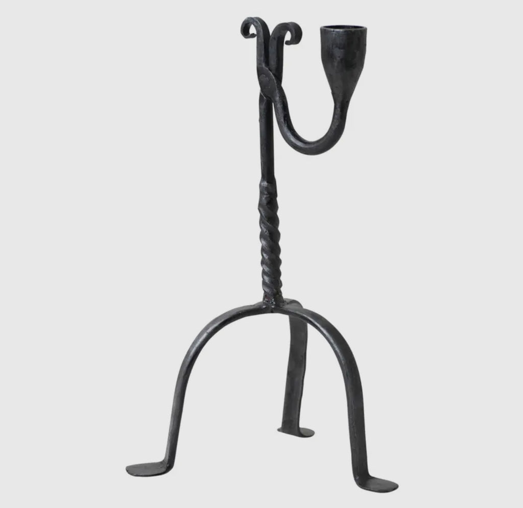 Single Taper Aged Wrought Iron Candle Holder