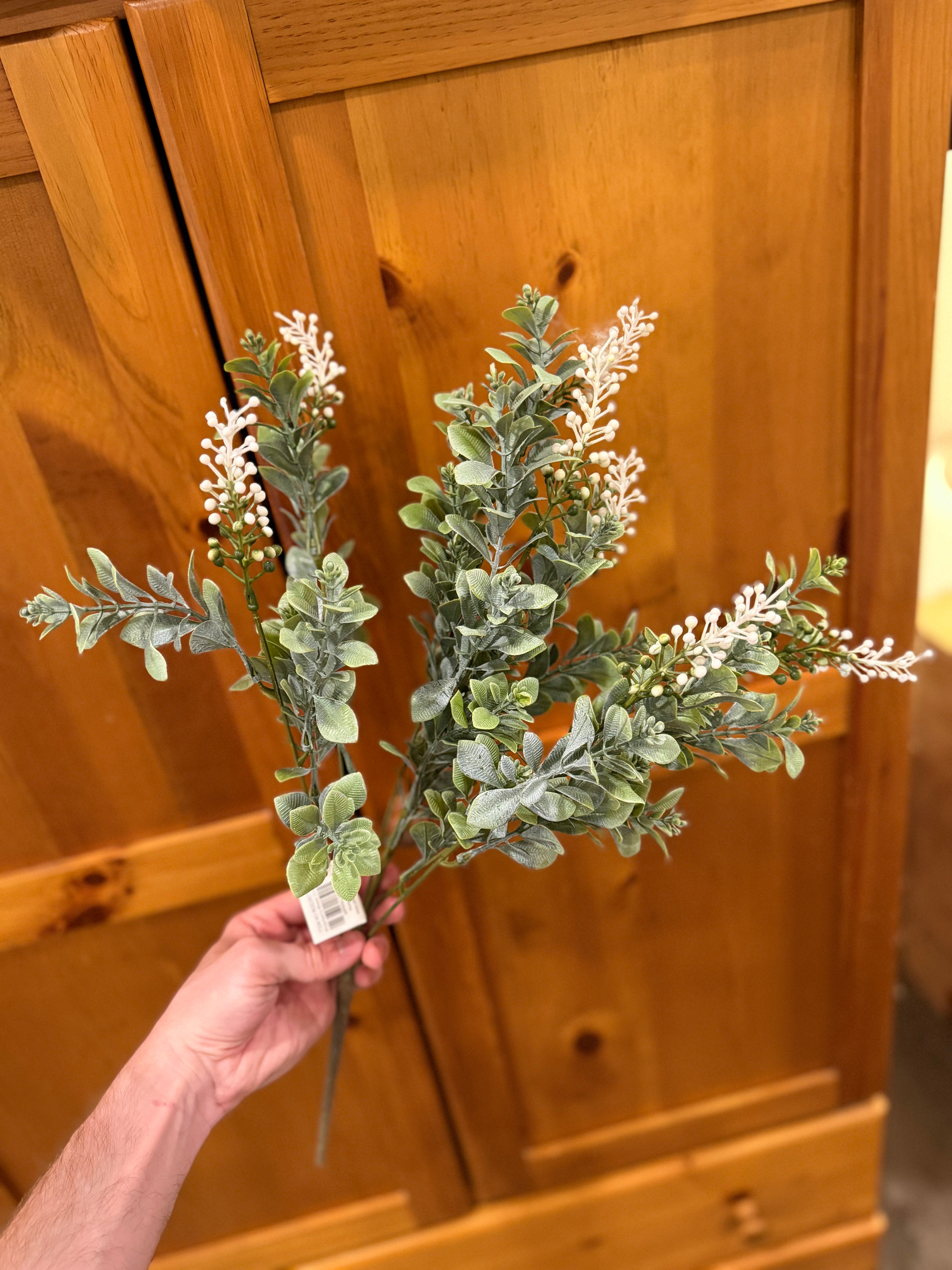 21” White Berry and Greenery Stem