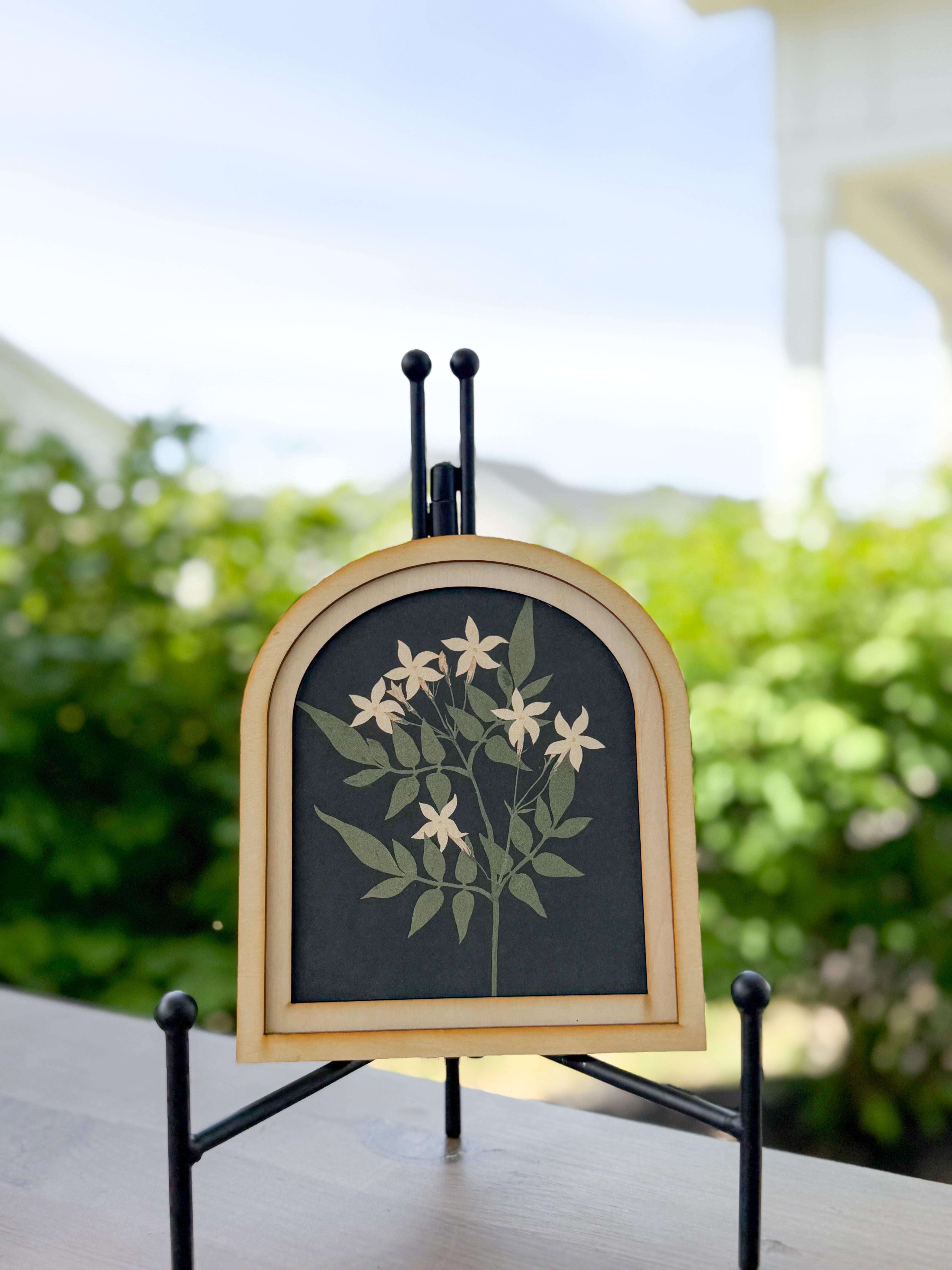Vintage Arch Framed Art, Jasmine| Cottage Wall Decor | European-Inspired Mini Wood Frame | 6.5” Decorative Accent