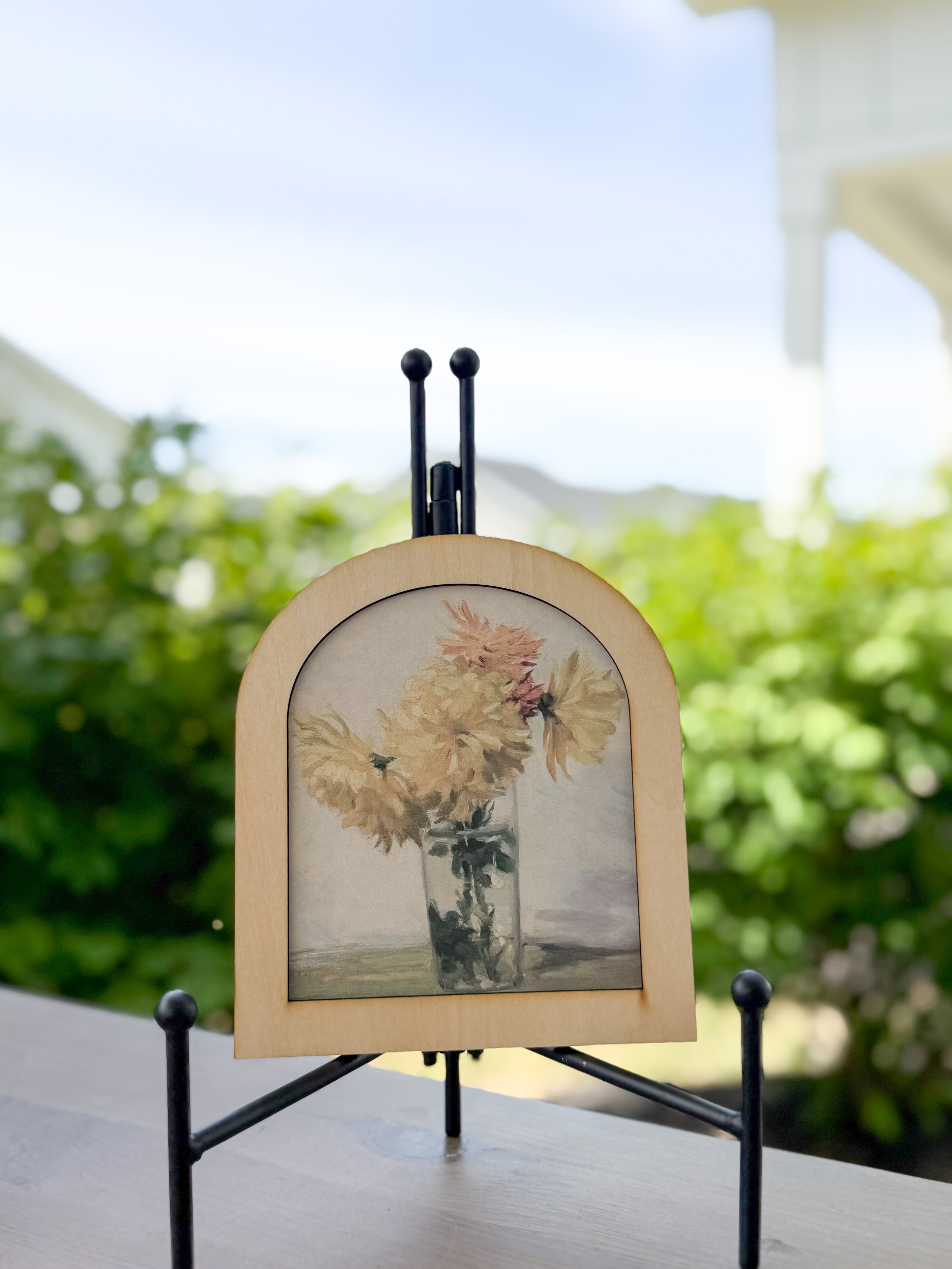 Vintage Arch Framed Art, Garden Bouquet | Cottage Wall Decor | European-Inspired Mini Wood Frame | 6.5” Decorative Accent