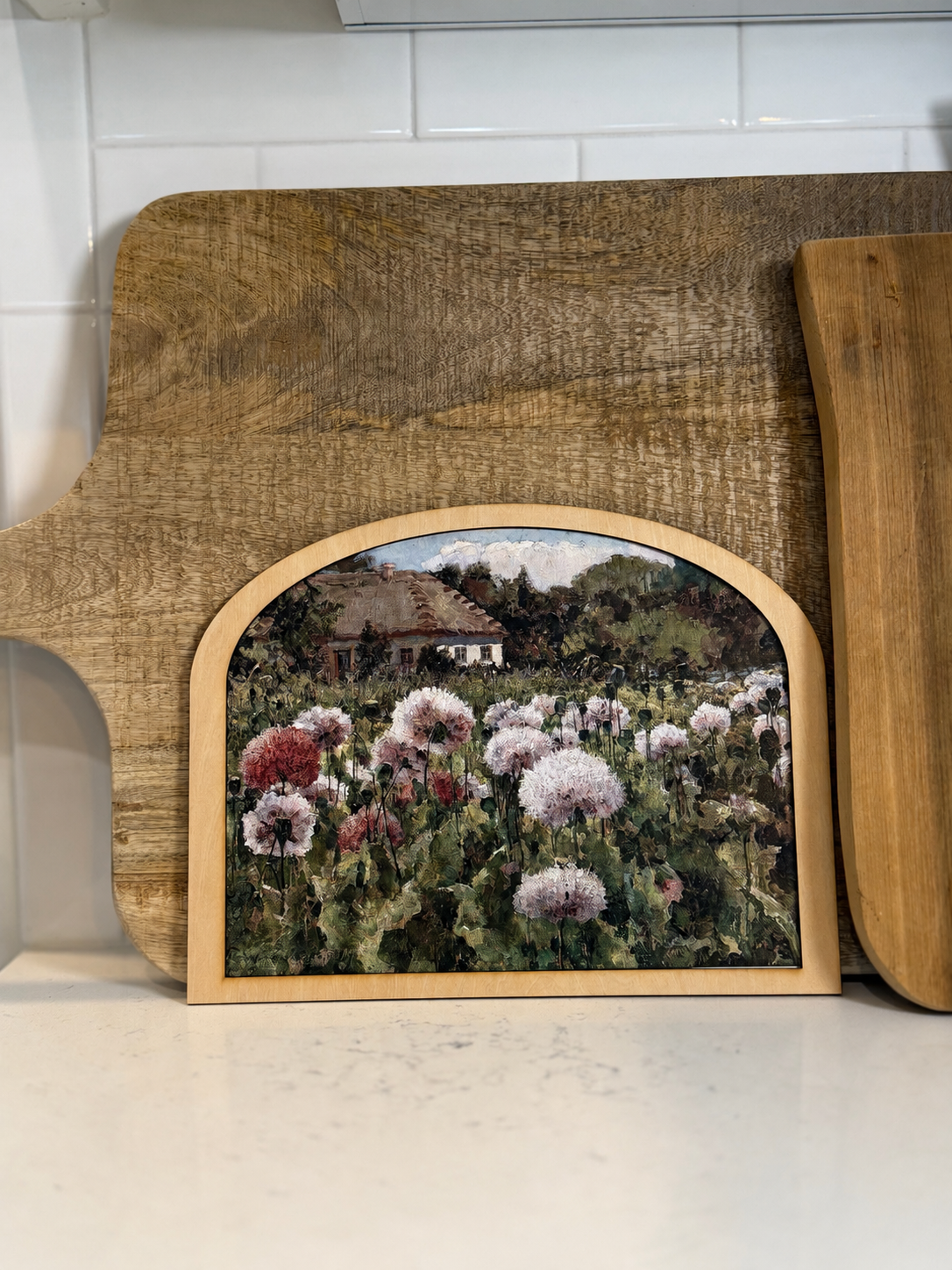 Cottage Field of Flowers Landscape Arched Frame