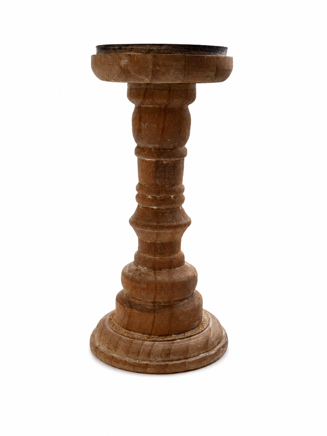 5” Turned Whitewash Candle Holder