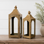 Hammered Gold Metal Open Air Lanterns | Set of 2
