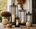 4/Set - Black Metal Open Air Frame Lanterns
