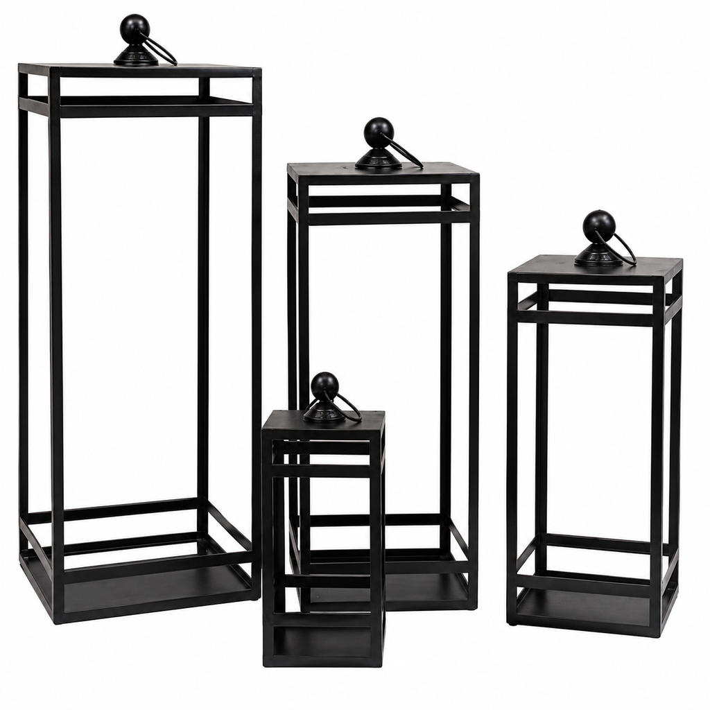 4/Set - Black Metal Open Air Frame Lanterns