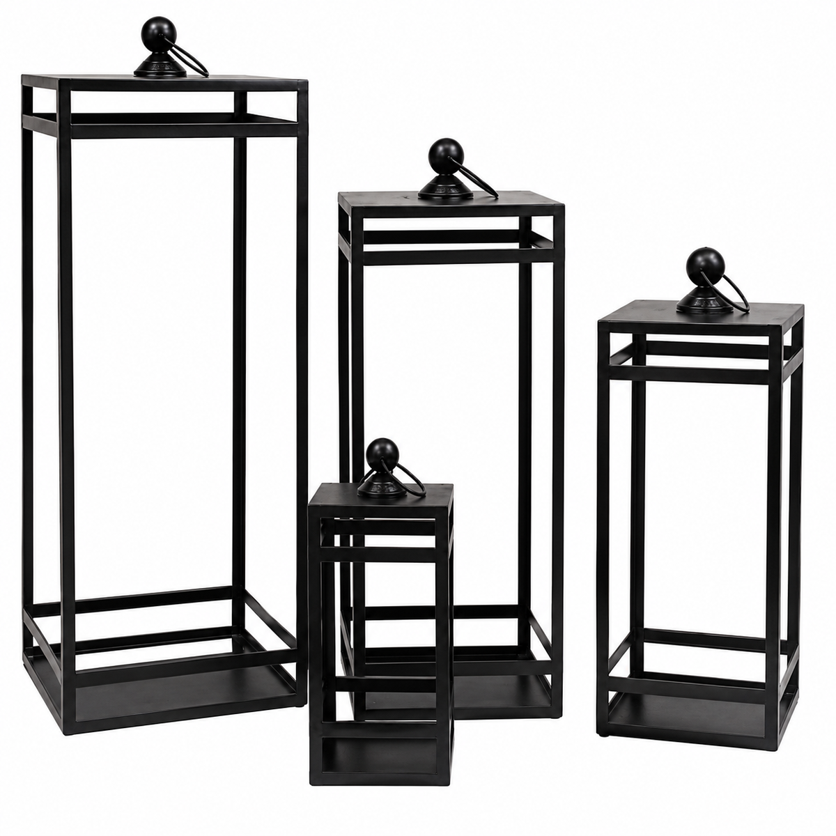 4/Set - Black Metal Open Air Frame Lanterns