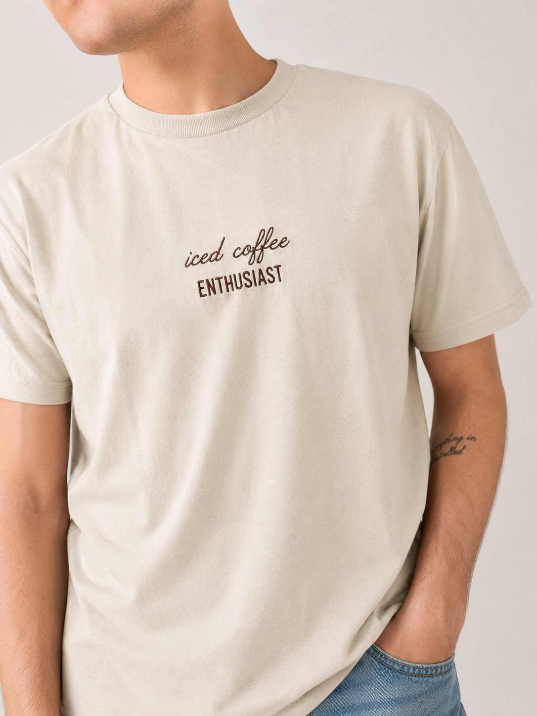 “iced coffee enthusiast” Embroidered T -Shirt