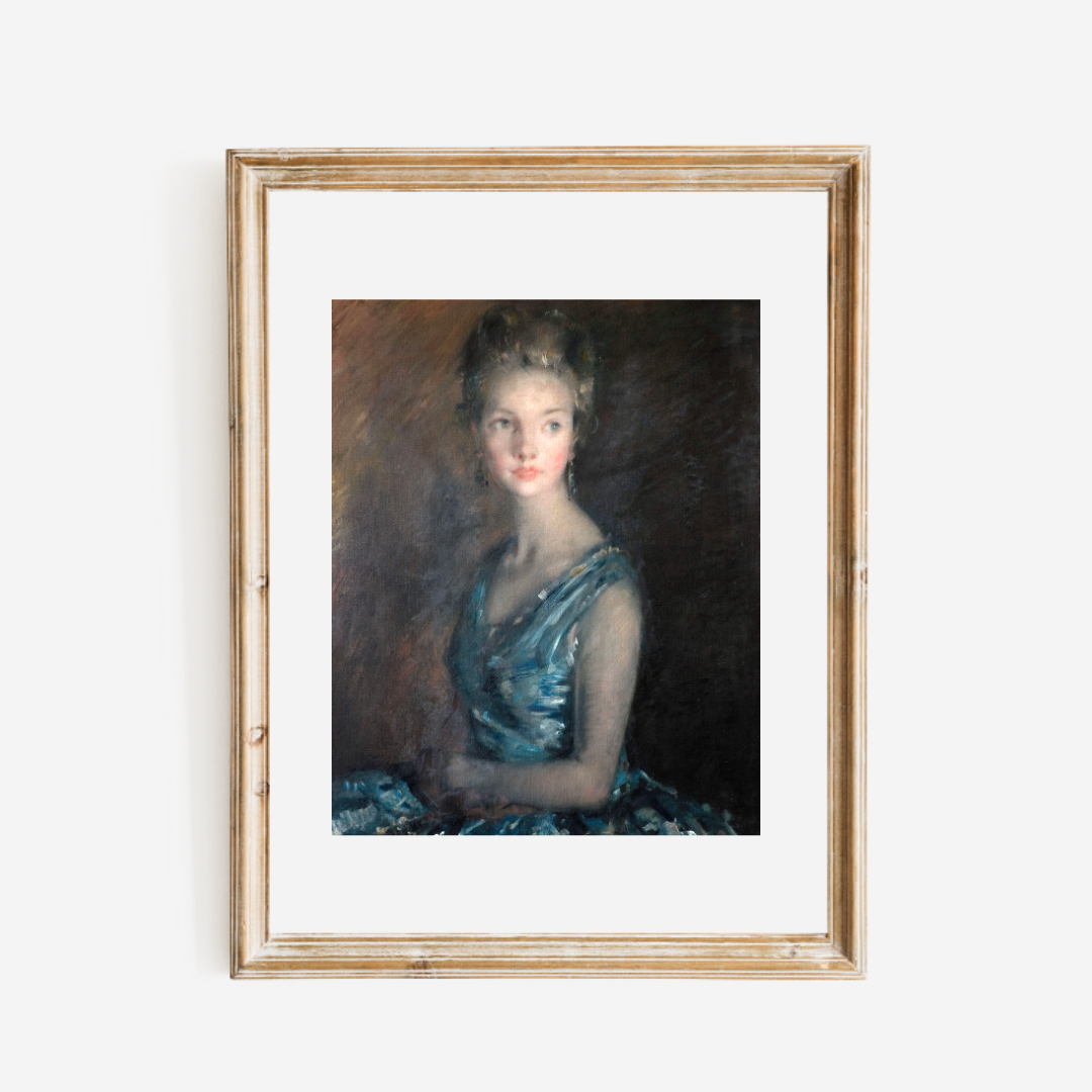Portrait of a Lady in Blue Antique Art Print