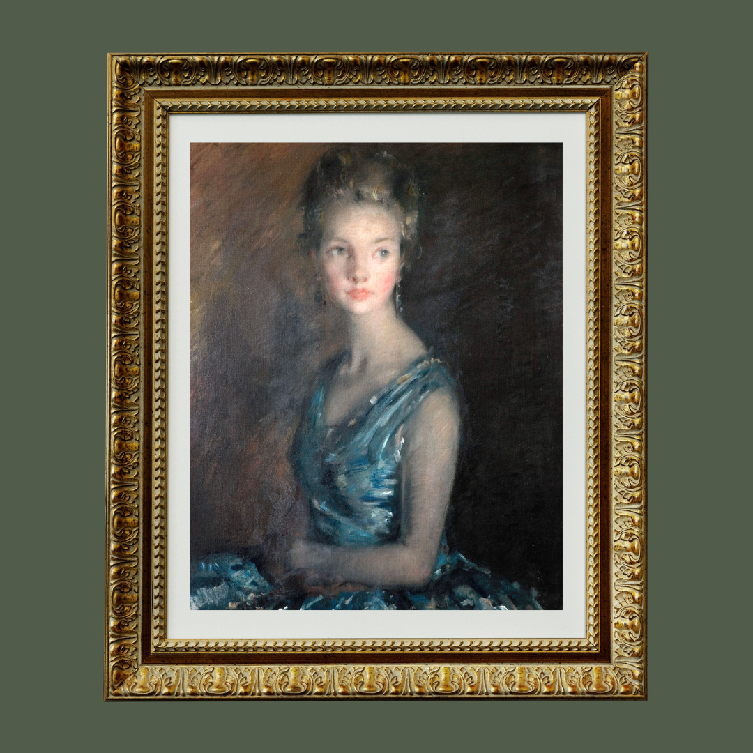Portrait of a Lady in Blue Antique Art Print