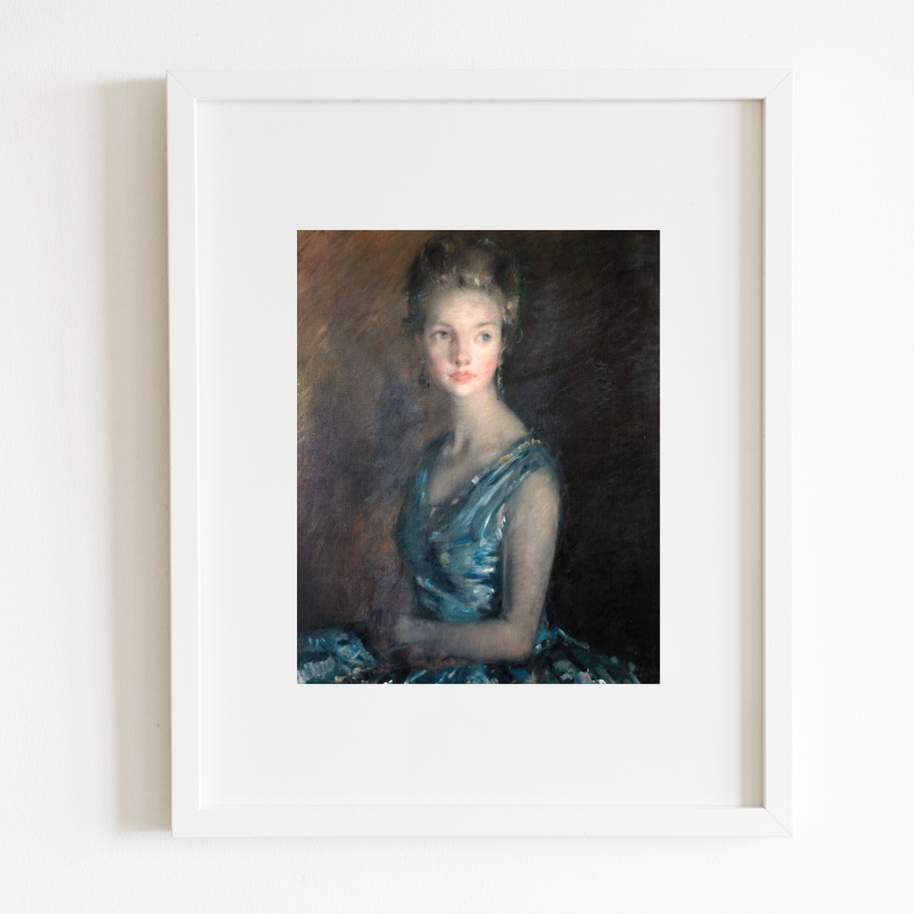 Portrait of a Lady in Blue Antique Art Print