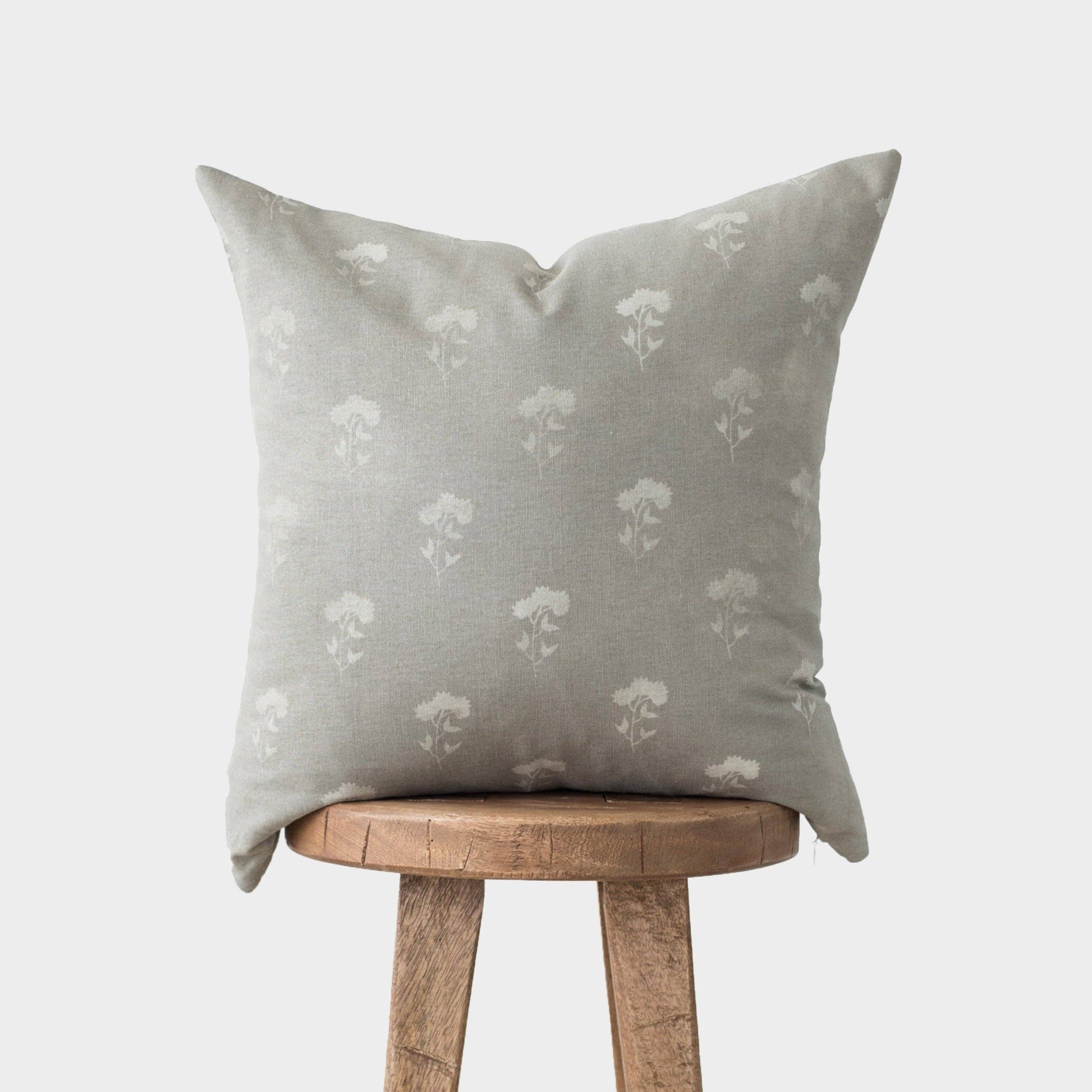 Fleur Gray Floral Pillow Cover 22”